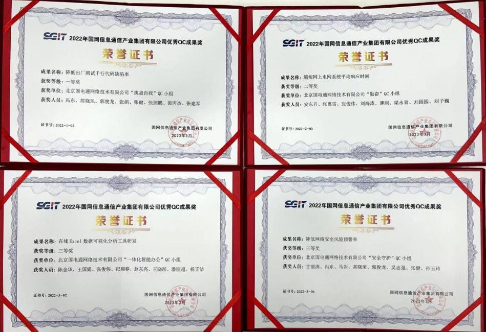 信產國電通四項QC成果分獲國網信通產業(yè)集團2022年優(yōu)秀QC小組成果一、二、三等獎