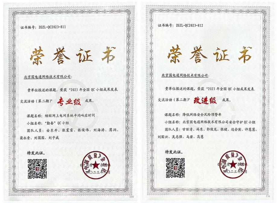 國網(wǎng)信通產(chǎn)業(yè)集團國電通兩項QC成果分獲2023年全國QC小組成果二、三等獎